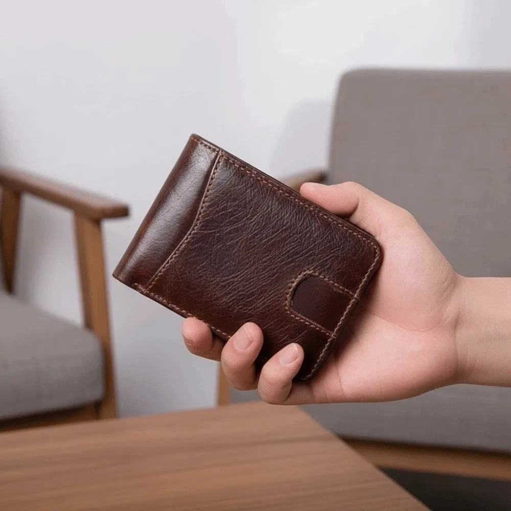 Large Capacity Thin Leather Wallet PVC Anti-lost Retro Money Bag Classic Note Compartment Men Coin Purse Gift