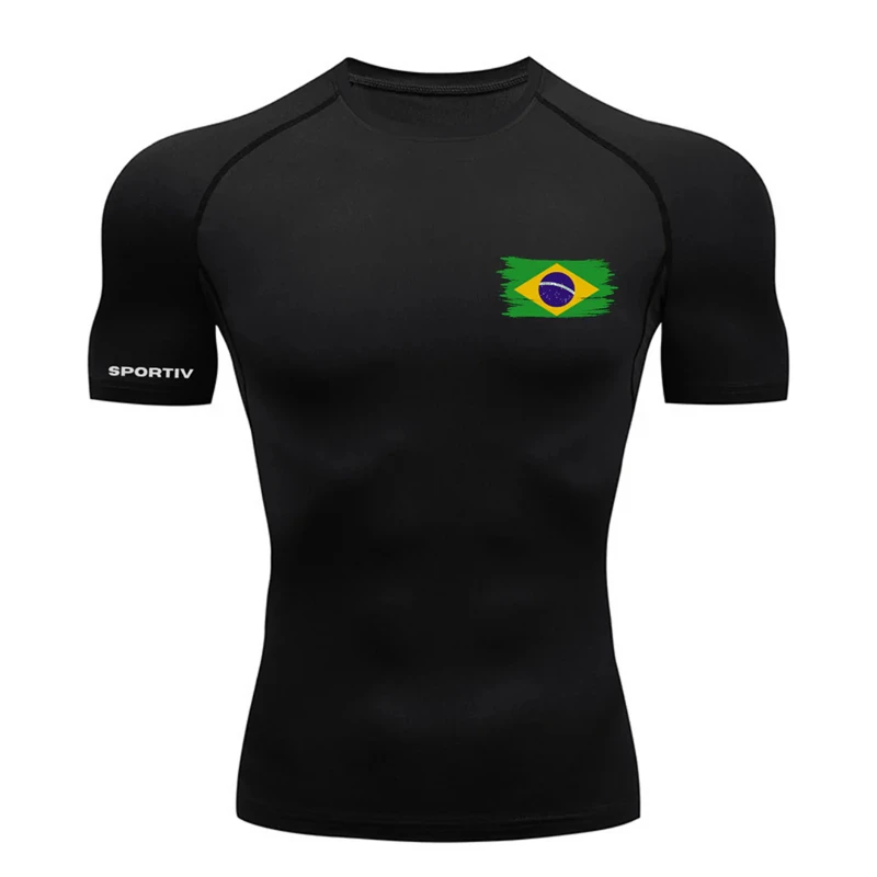 Flag Print Compression Shirt for Men Patriotic Athletic Quick Dry T-shirts Tees Tops Gym Workout Running Baselayers Undershirts