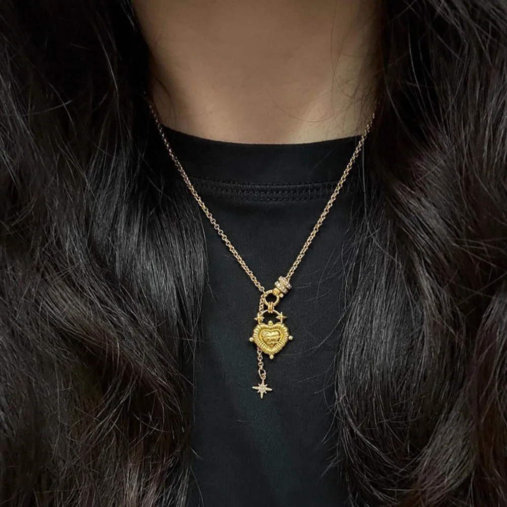 Ladies' vintage Style 'eternal love' Solid Heart Pendant Tassel Necklace vintage Style Collarbone Chain Accessory Gift New