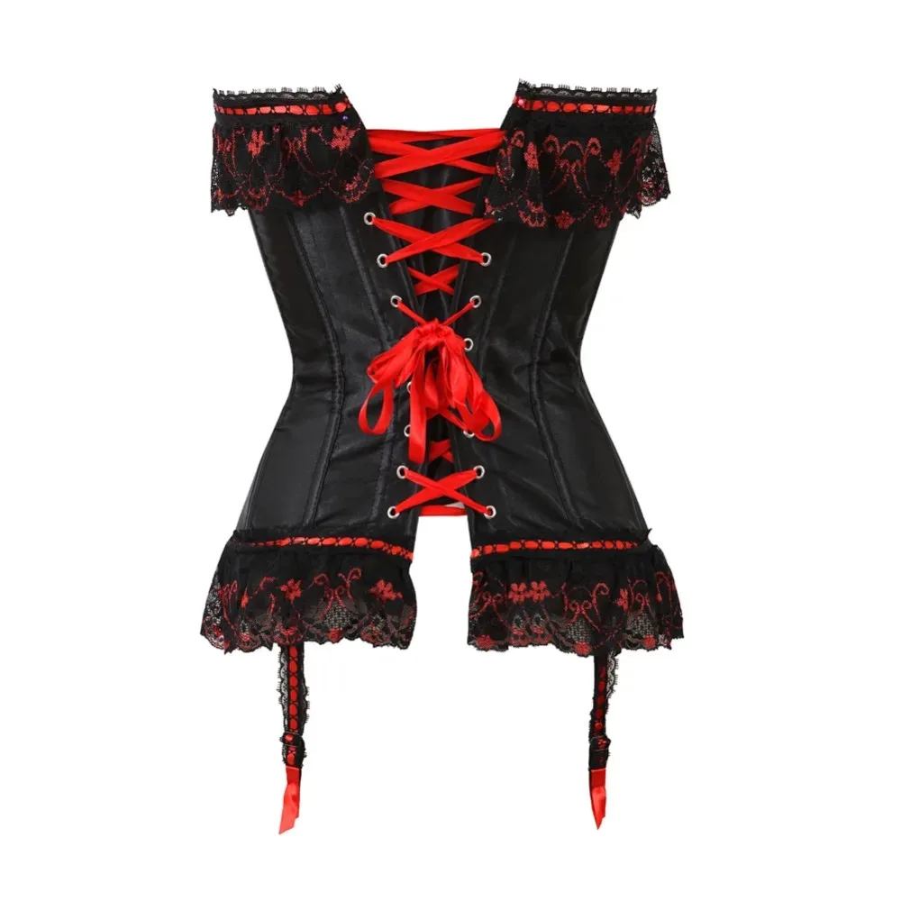 Women Slimming Body Lace Corset Top Bowknot Overbust Corsets Plus Size Black Garters Shaper Corselete Gothic Bustier