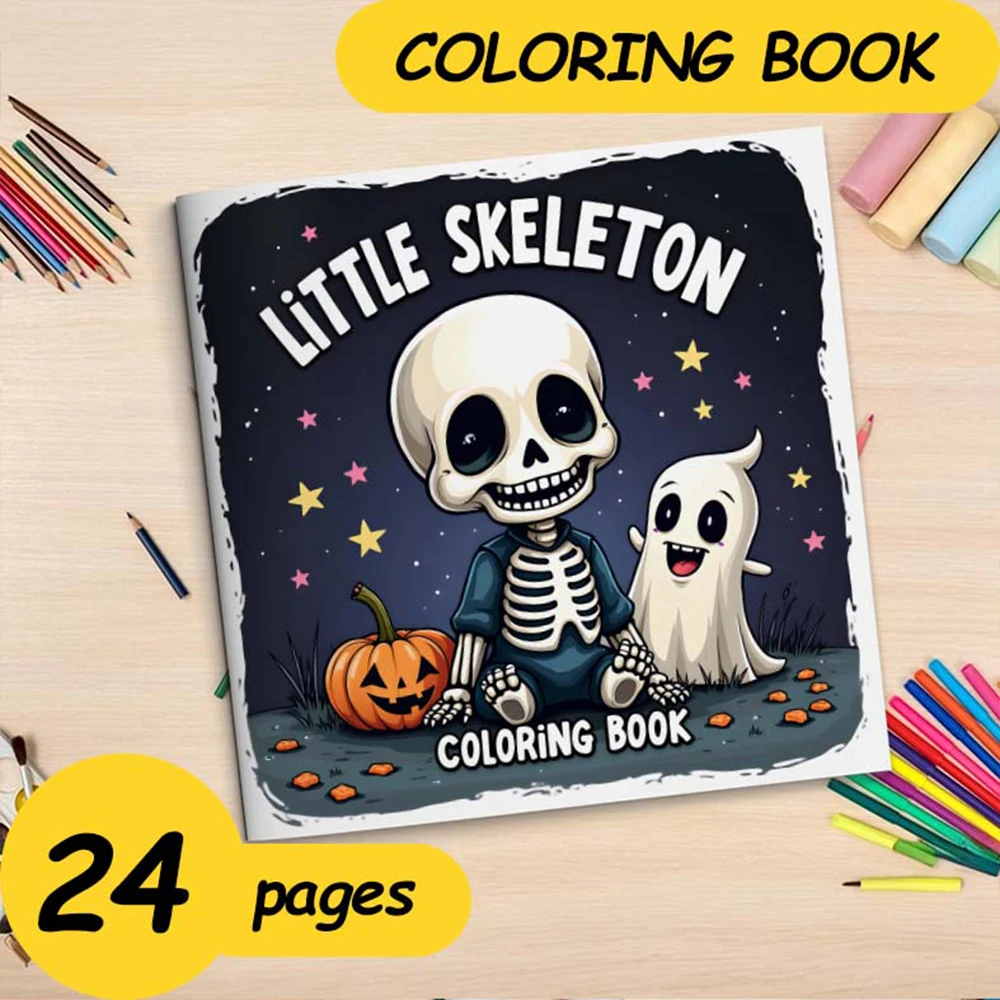 Litte Skeleton Coloring Book for Adults and Teens Featuring Adorable Creatures in Cozy Hygge Moments for Relaxation Drawing Book