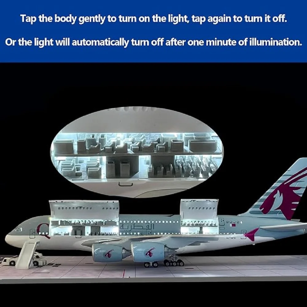 47cm Qatar A380 Model Plane Diecast Resin Aircraft with Openable Doors and Detailed Cabin Ideal Gift for Aviation Fans
