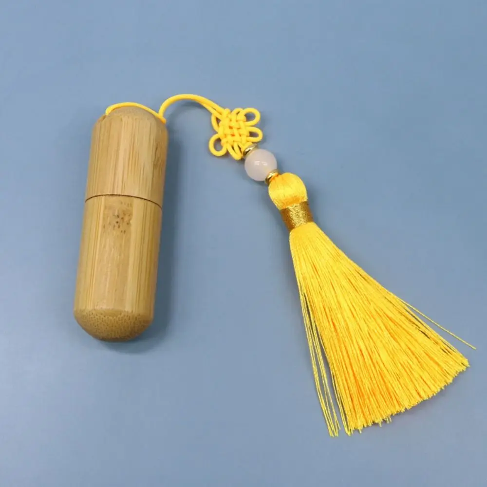 5ml Perfume Empty Oil Bottle Bamboo Wood Bottle with Chinese Knot Tassels Stainless Roll On Ball Perfume Bottle Refillable