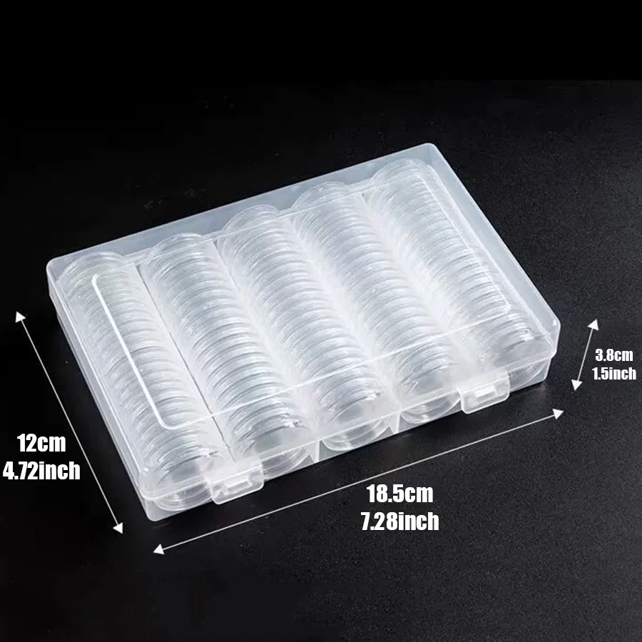 1pc Storage Box with 100Pcs Clear Plastic Coin Capsules Box, Transparent Coin Organizer Holder Case for 30mm Coins Collection
