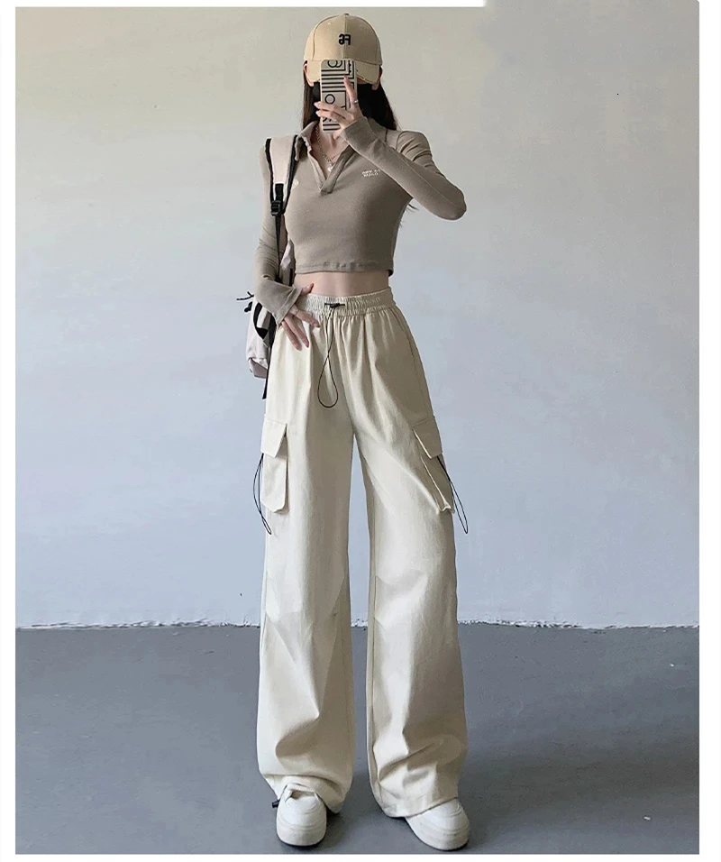 

new autumn winter cotton Fashion casual loose brand tall female women girls stretch waist wide leg cargo pants