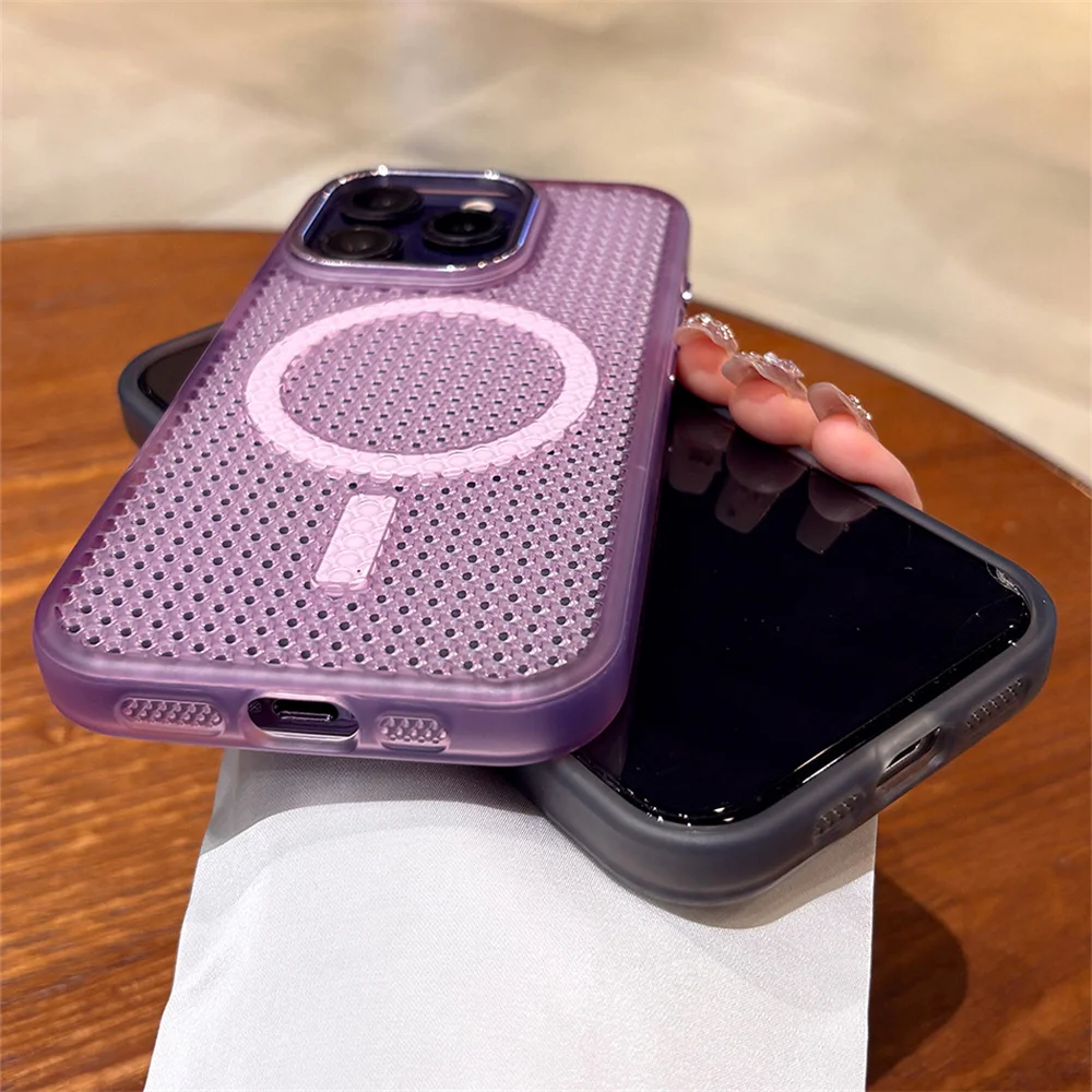 Heat Dissipation For Magsafe Wireless Charge Magnetic Case For iPhone 17 16 15 14 13 12 Pro Max Solid Color Breathable Cover