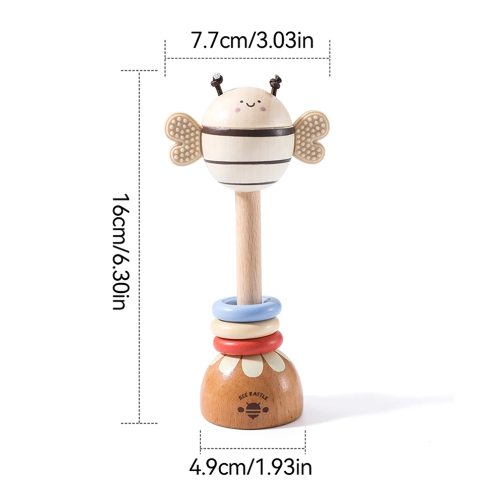 나무로 만든 만화 벌 딸랑이 장난감 몬테소리 음악 장난감 0-12개월 유아 음악 감각 발달 악기 선물