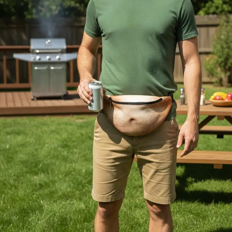 Neuartige, realistische „Dad Bod“-Gürteltasche mit versteckter Tasche, lustige, geräumige Hüfttasche für Halloween-Partys, zum Scherzen und für die tägliche Aufbewahrung. – Detail 10