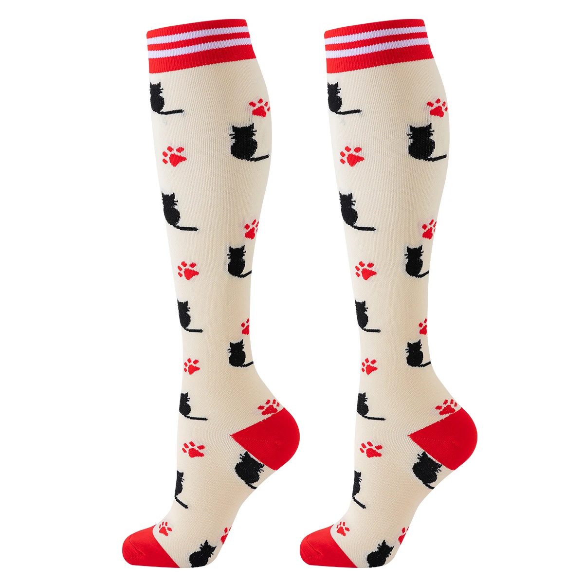 Cat Knee High Compression Socks, enfermeira esporte meia, 5 pares