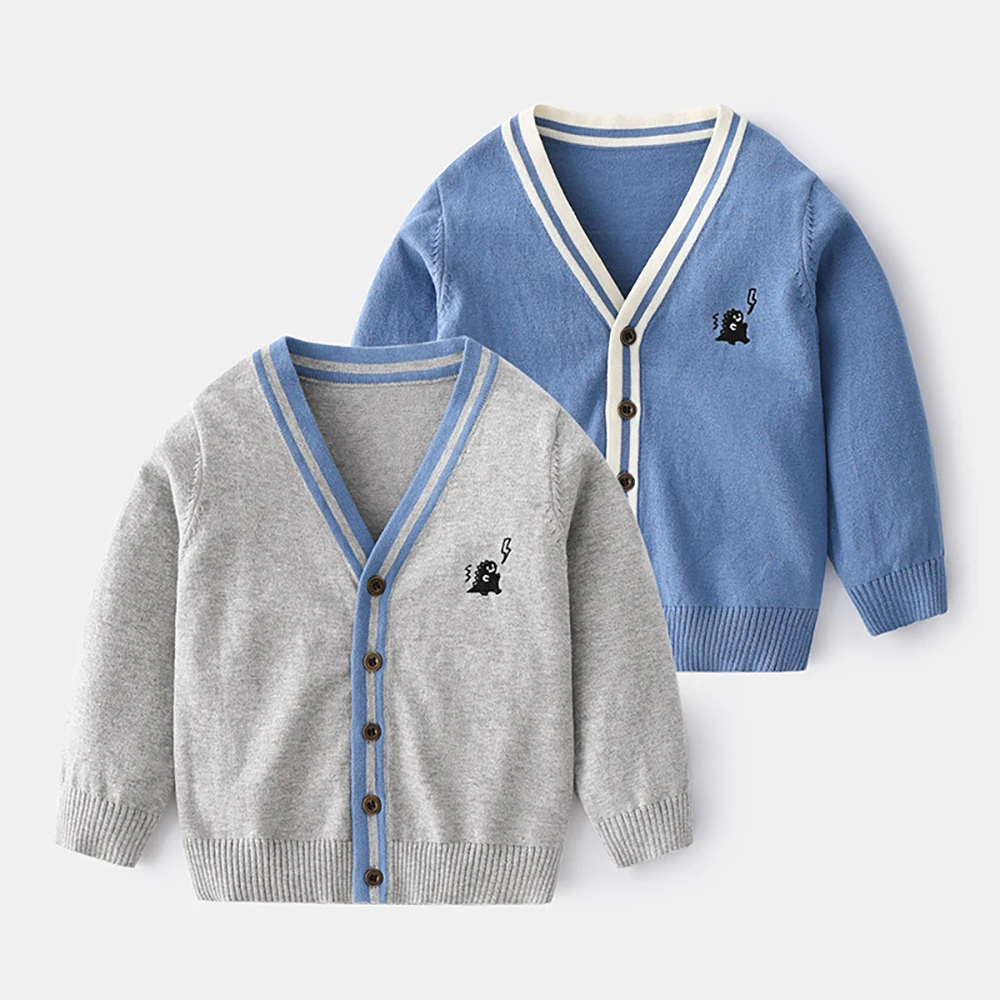 Baby Boys V-neck Knitted Casual Cardigan 2024 Spring New Fashion Outside Jumper