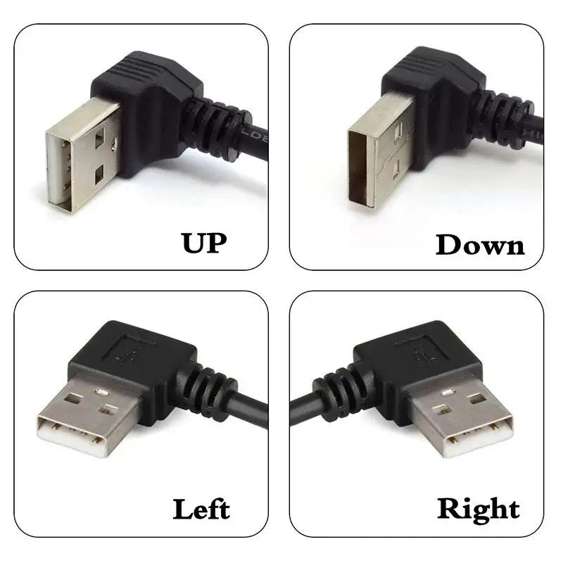 90 Degree Bend Dual Head USB 2.0 Male to Male Heat Sink, Set-top Box, Writing Board, Flashing Machine, Data Connection Cable