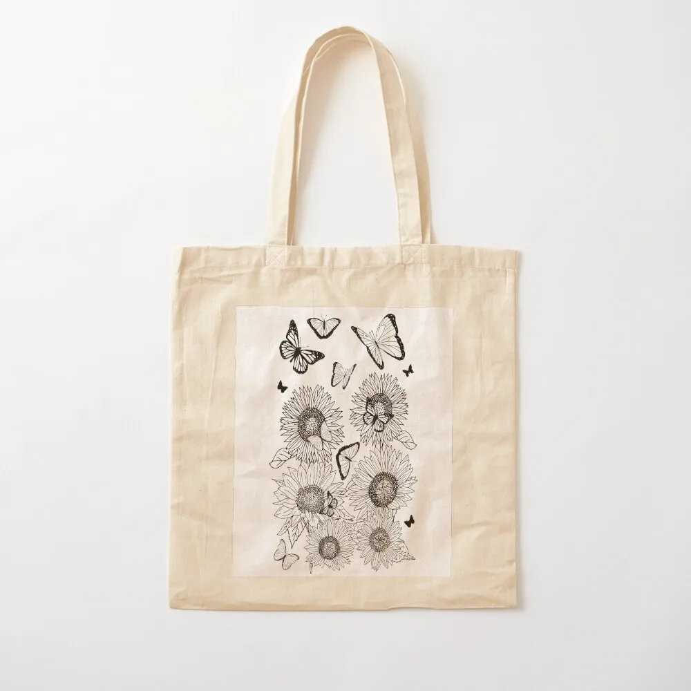 Summer Sunflowers and Butterflies Coloring Page Tote Bag bag for beach cute pouch bag tote