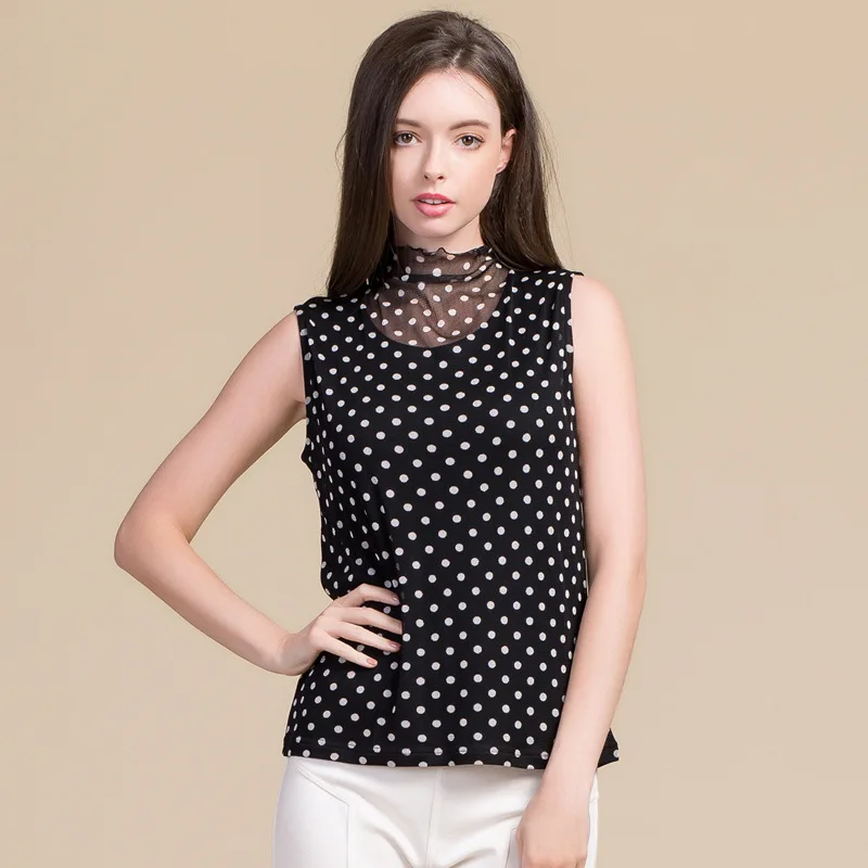 MadBlack-100%Real Silk Elegant Knit Vest, Mock Neck Print, Women Versatile Casual Mesh Thin Tank Top, 2026 Autumn New T69115CC