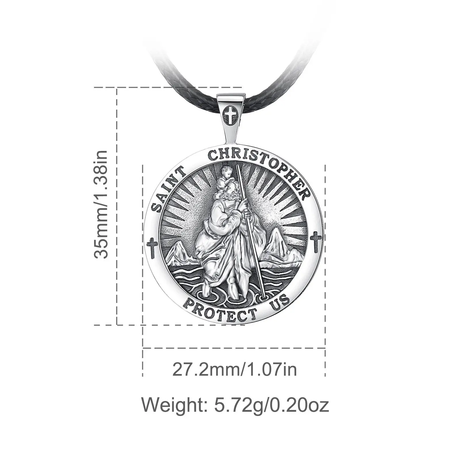 Eudora 925 Sterling Silver Saint Christopher Necklace Cross Vintage Amulet Pendant Catholic jewelry for Men Women Exquisite Gift