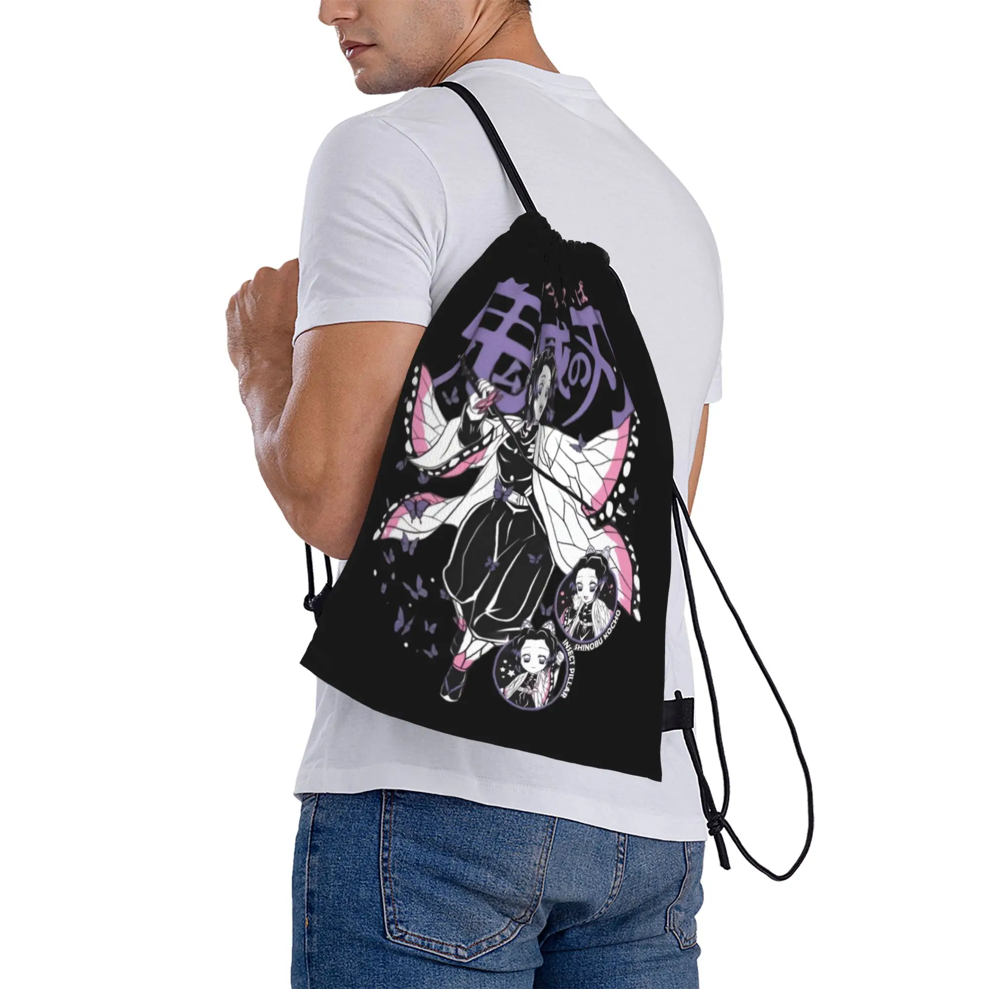 Custom Demon Slayers Drawstring Bags Women Men Lightweight Shinobu Kocho Sports Gym Storage Backpack view 6