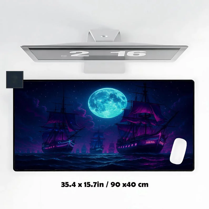 

Purple Pirate Ship Desk Mat, Non-slip and Waterproof Gaming Mouse Pad, Cute Desktop Protector, An Ideal Gift for Friends.