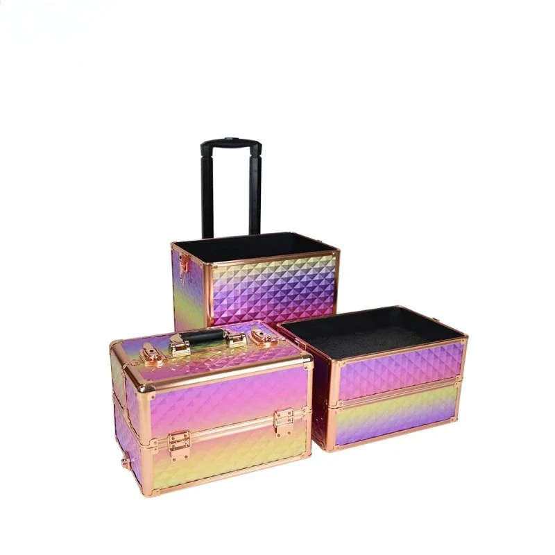 Casing meja rias bergulir 4 dalam 1, koper troli makeup profesional penyimpanan besar salon salon salon makeup artis wagon