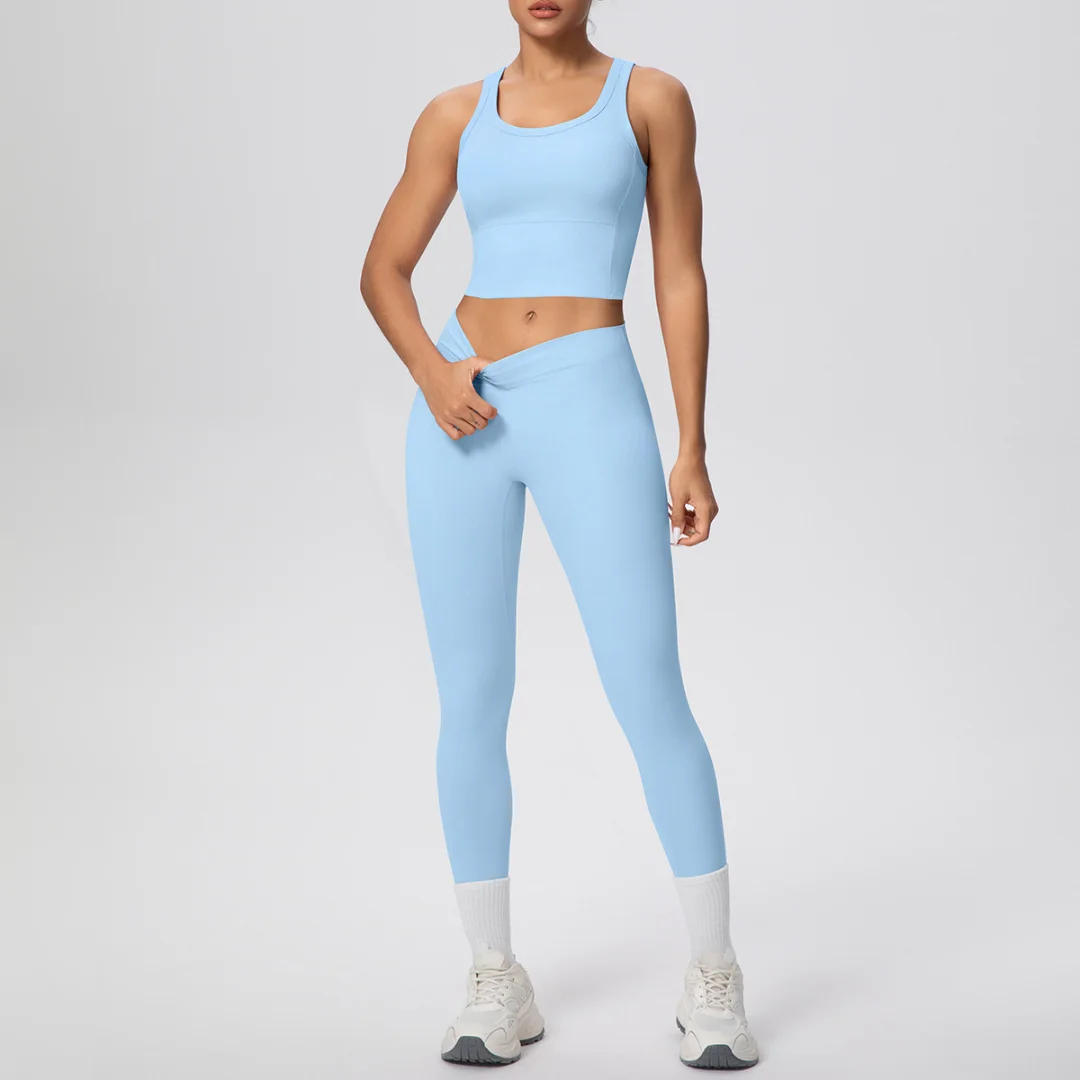 

Новый плотный костюм для йоги с высокой талией, противоударный быстросохнущий спортивный жилет с открытой спиной, леггинсы, комплект, спортивная одежда для отдыха на открытом воздухе, бега, фитнеса