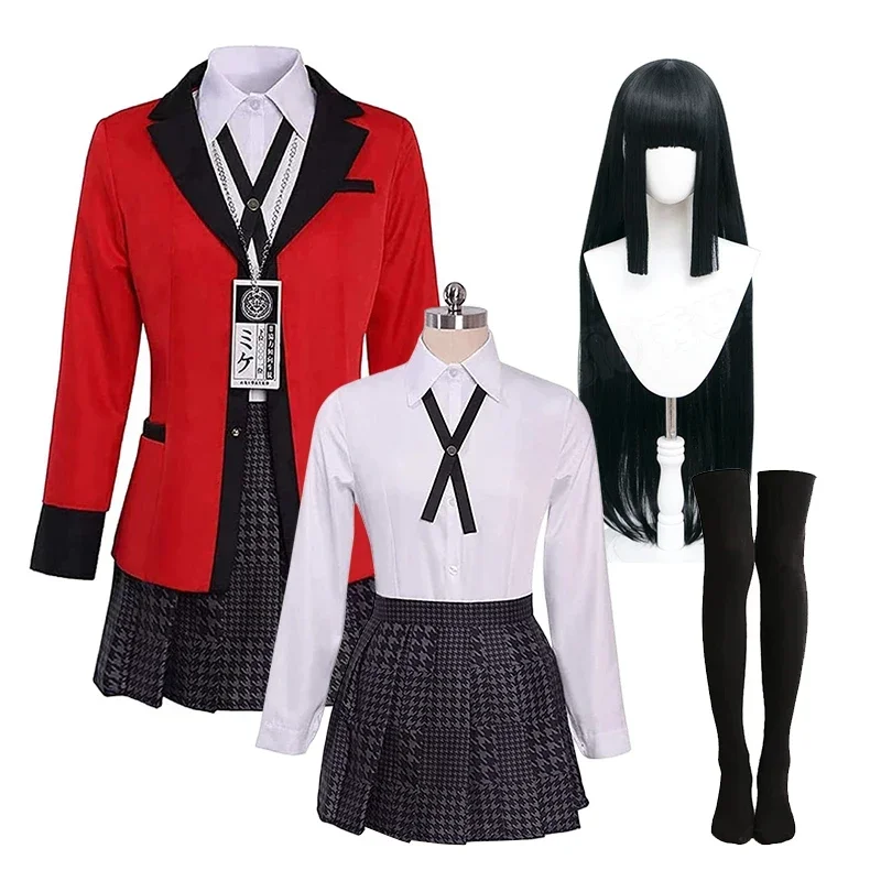 A Anime Kakegurui Jabami Yumeko Cosplay Costume Compulsive Gambler Japanese School Girls JK Uniform Halloween Costumes Wig Suit