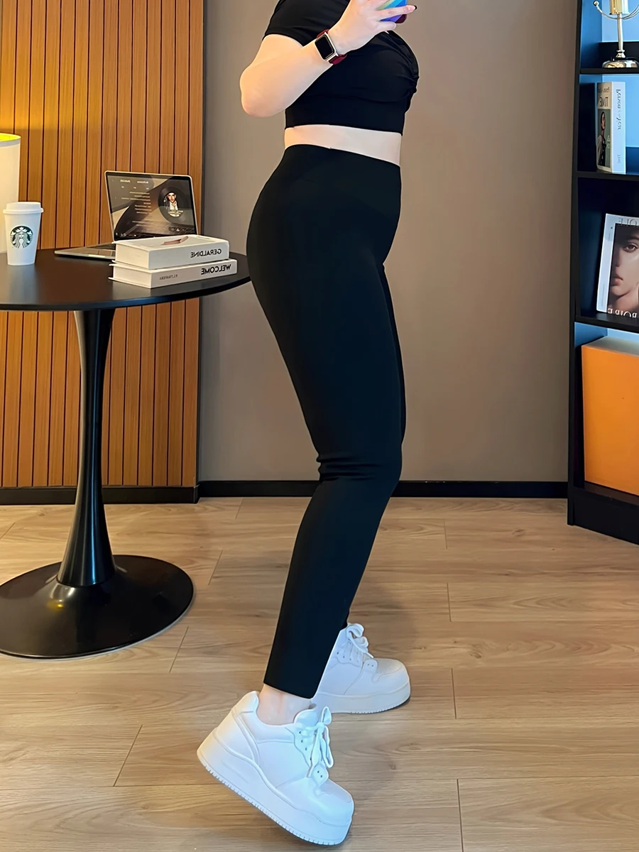 Plus Size Damen-Yogahose mit Fce-Futter, elastisch, schlankmachend, Po-Lifting, lange Hose, lässige Boting-Hose mit mittlerer Taille