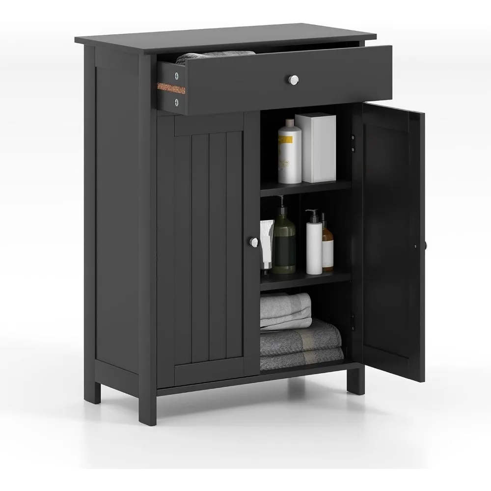 

Bathroom Floor Storage Cabinet, 2 Independent Storage Cabinets, 1 Drawer, 3 Adjustable Shelves
