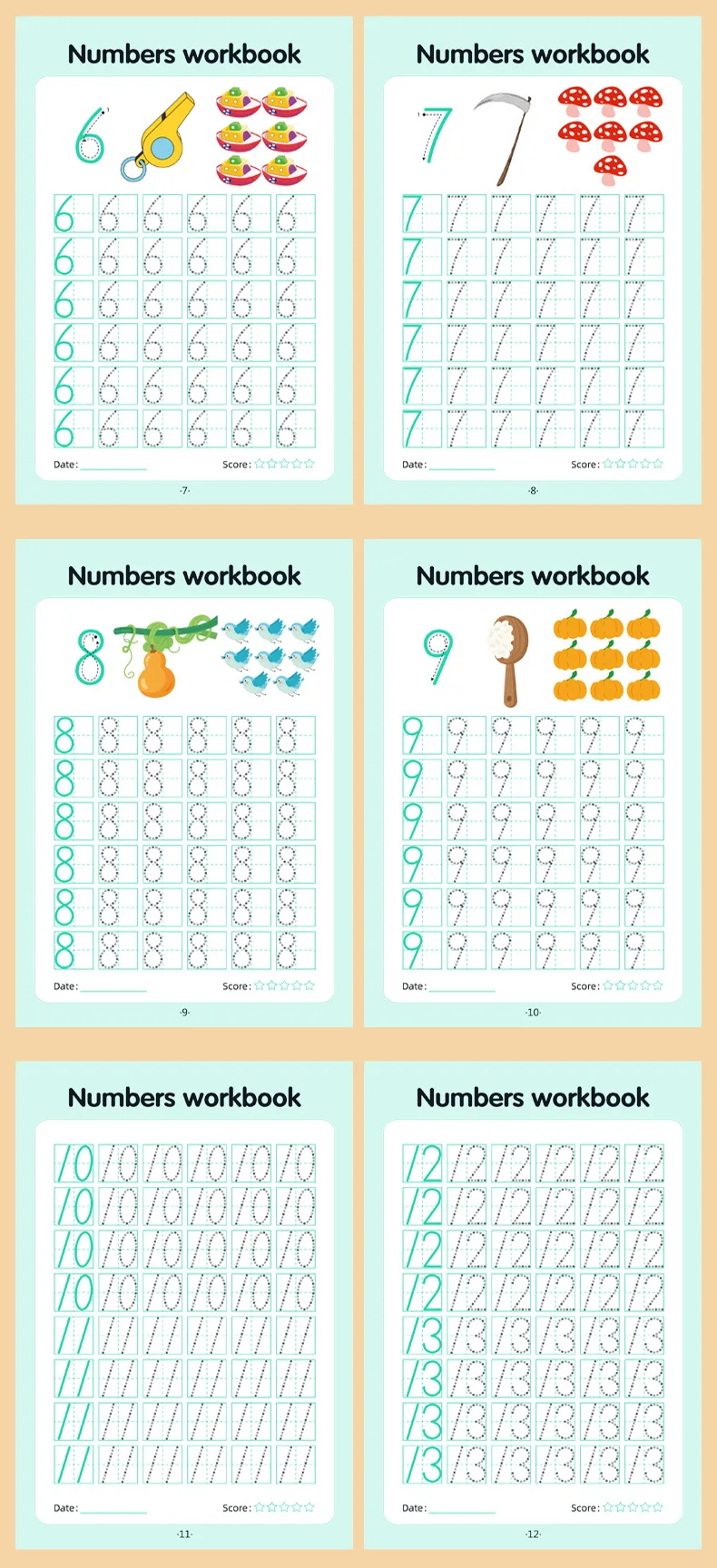 32-seitiges Übungsheft zum Nachzeichnen von Zahlen von 0-100 für Kinder im Alter von 3-5 Jahren, Vorschul-Mathe-Lernen – Detail 2
