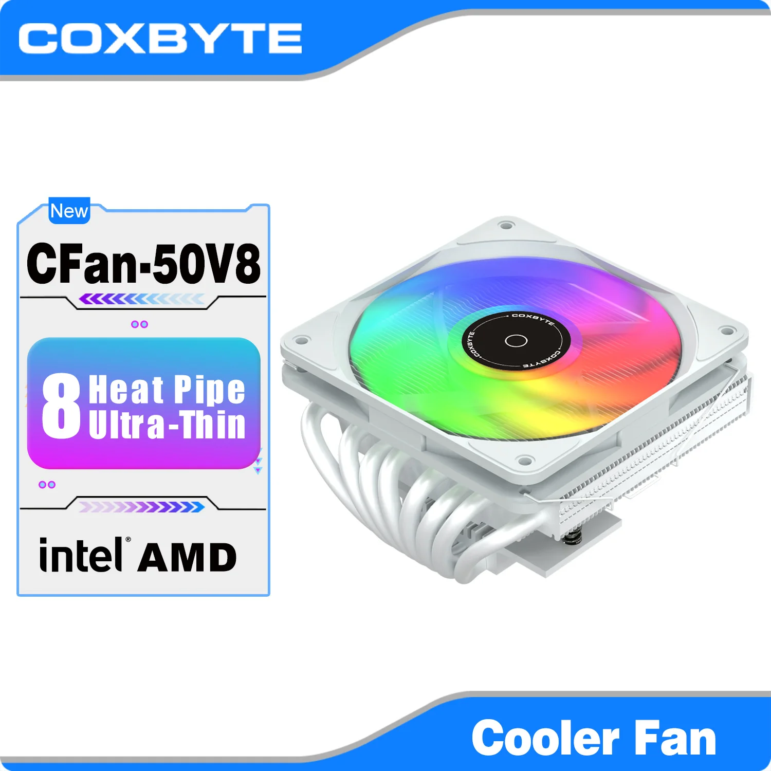 

COXBYTE CFan-50V8 8 Heat Pipes Down-pressure CPU Air-cooling Cooler 45MM High 9CM Fan for LGA1200/1700/AM4/5 ITX Chassis