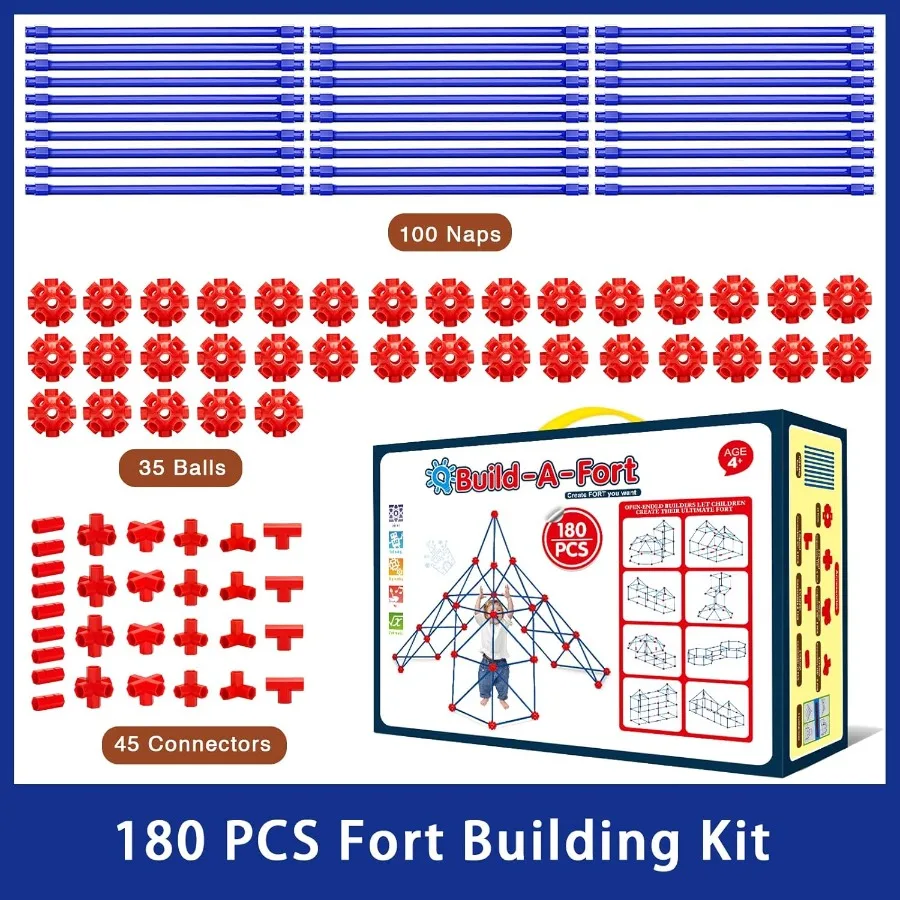 V-Opitos 180 Pack Kits de construction de fous pour l'âge 4 5 6 7 8 + ans jouets de construction créatifs pour bricolage châteaux Tunnels tente de jeu