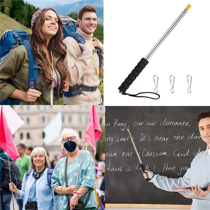 PORK-2Pcs 9.8Ft mât de drapeau télescopique, mât de drapeau rétractable extensible portatif en acier inoxydable avec poignée antidérapante