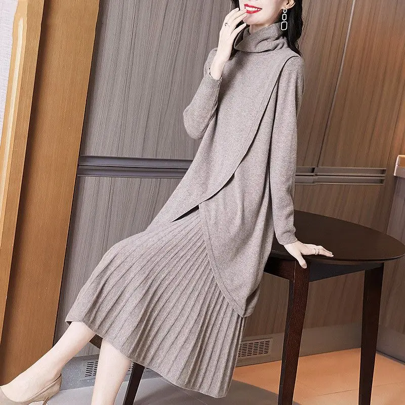 

Women Knitted Dress New Autumn Winter Loose Solid Long Sleeve Bottoming Sweater Dresses Elegant Fashion Female Vestidos Q550