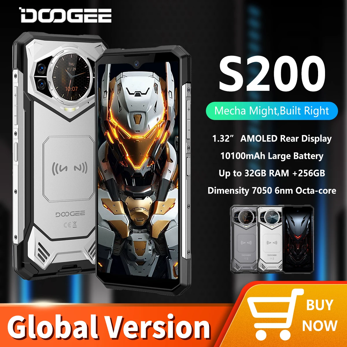 DOOGEE S200 5G 頑丈な電話 6.72 インチ 120Hz ディスプレイ 12GB RAM 256GB ROM 100MP AI メインカメラ 10100mAh Android 14 NFC