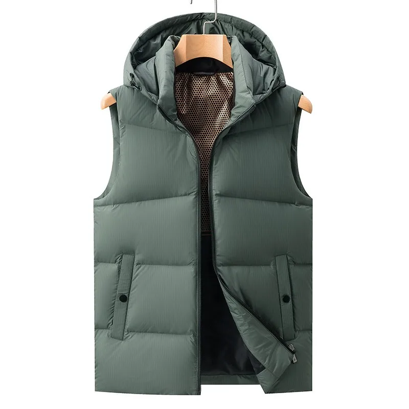 Men's Luxury Autumn/Winter Down Vest New Outdoor Warm White Duck Down Vest Multifunctional Sleeve Length Casual Tops