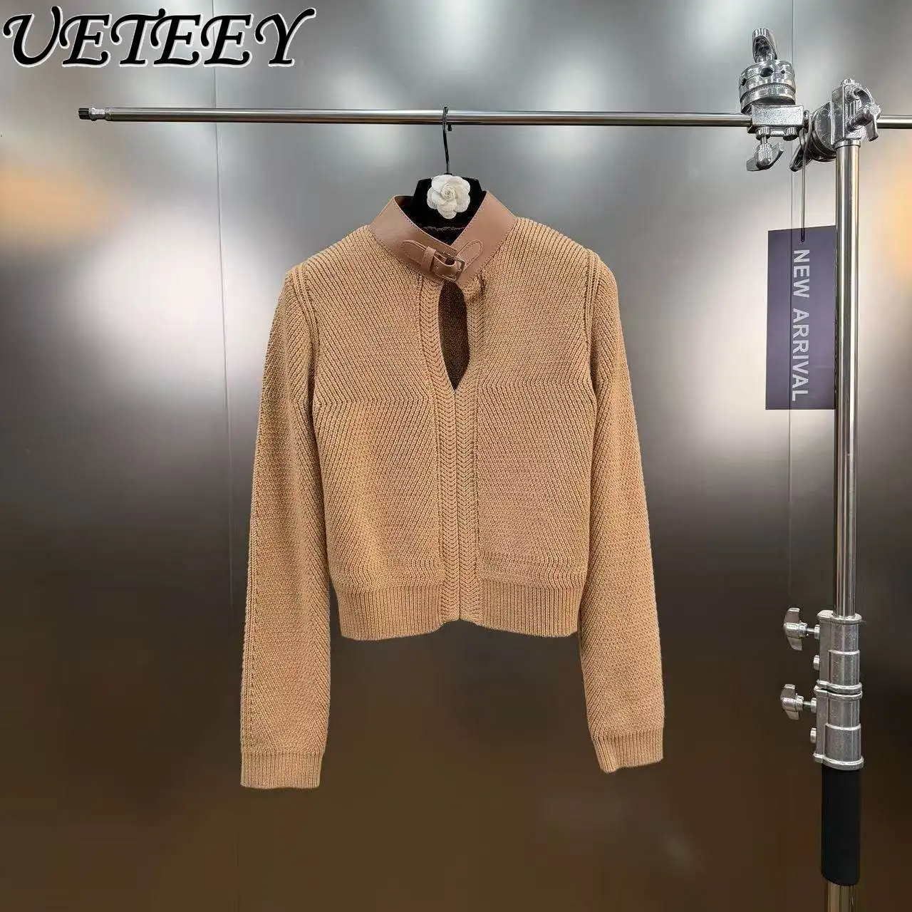 

Осень-зима, минималистичный стиль, воротник-стойка, вязаный свитер на молнии, универсальный утягивающий элегантный высококачественный пуловер с длинными рукавами