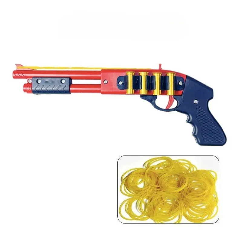 Mini-Gummiband-Gewehrsprühgerät, Spielzeugpistole, 4 Platzen, Gummi-Miniaturpistole, Modell, Ornamente, Spielzeugpistole für Jungen, Weihnachtsgeschenk
