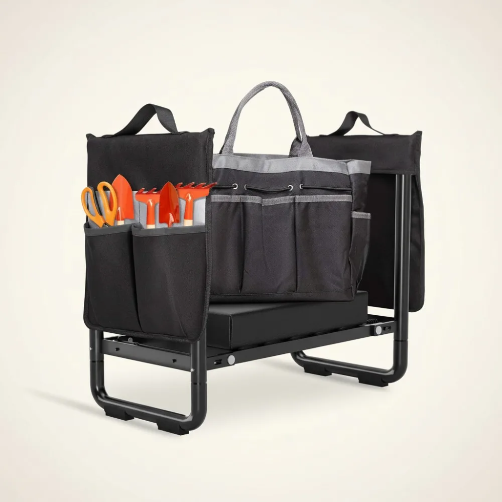 

Foldable Garden Kneeler Seat with Tool Pouch - Heavy Duty Steel Frame, Soft Cushion, Ideal for Seniors & Gardening Enthusiasts