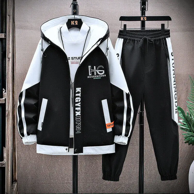 Two-Piece Set Casual Hooded Jackets And Pants Men's Clothing Tracksuit 2025 Spring Autumn Youth Outdoor Sportswear Coats+Joggers