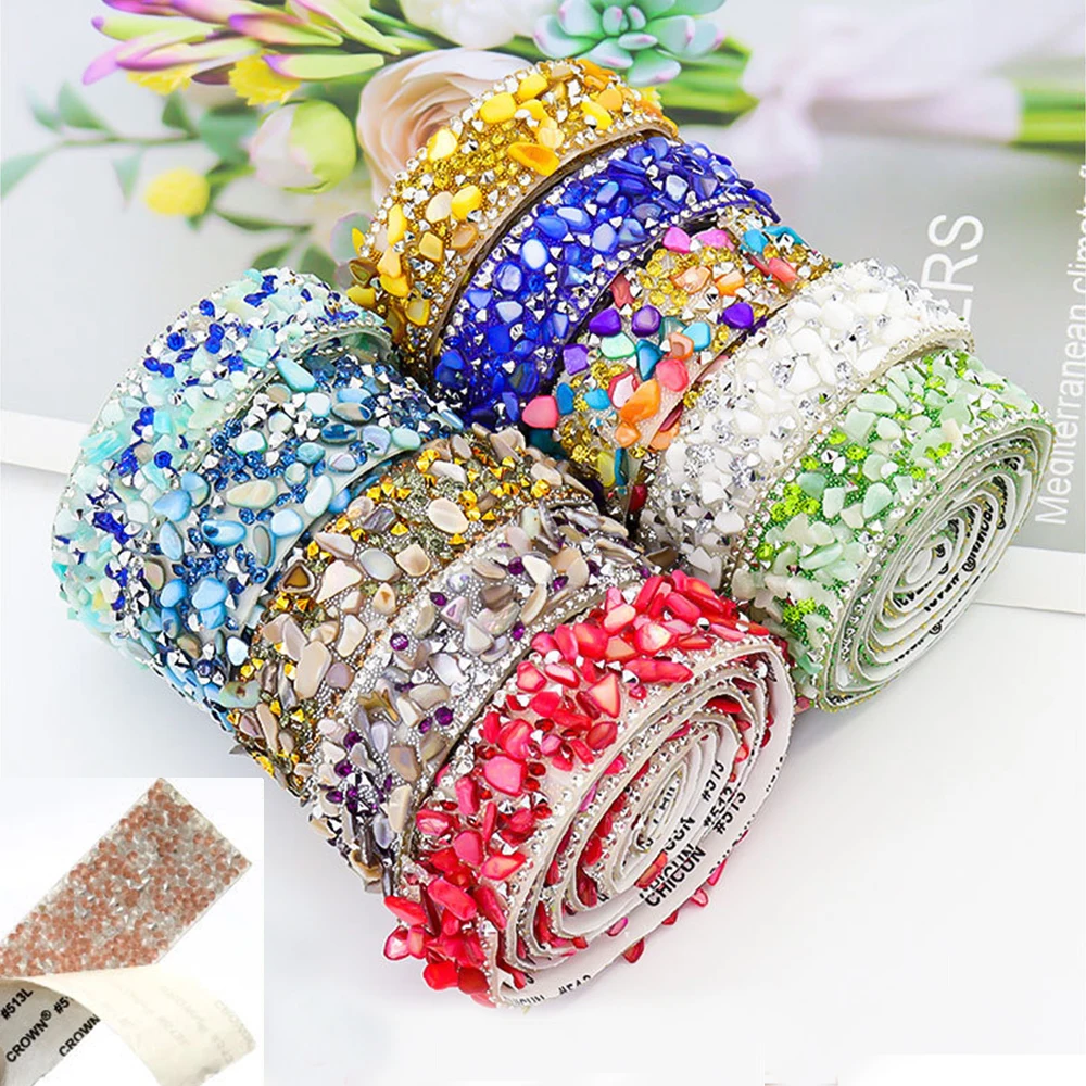 

Self Adhesive Colored Stone Rhinestone Sticker Ribbon Tape Self-Adhesive Diamond Strip Crystal Diy Glitter Clothing Decoration