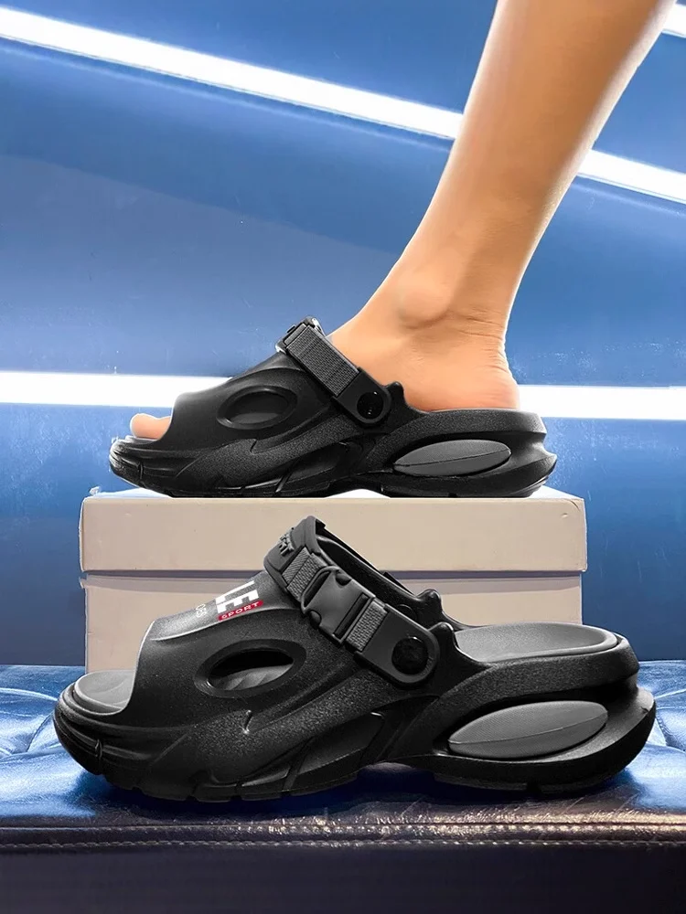 Men's Summer Outdoor Sports Beach Slippers Anti-Slip Thick Bottom Heightening Driving Shoes Comfortable EVA Material Slip-On