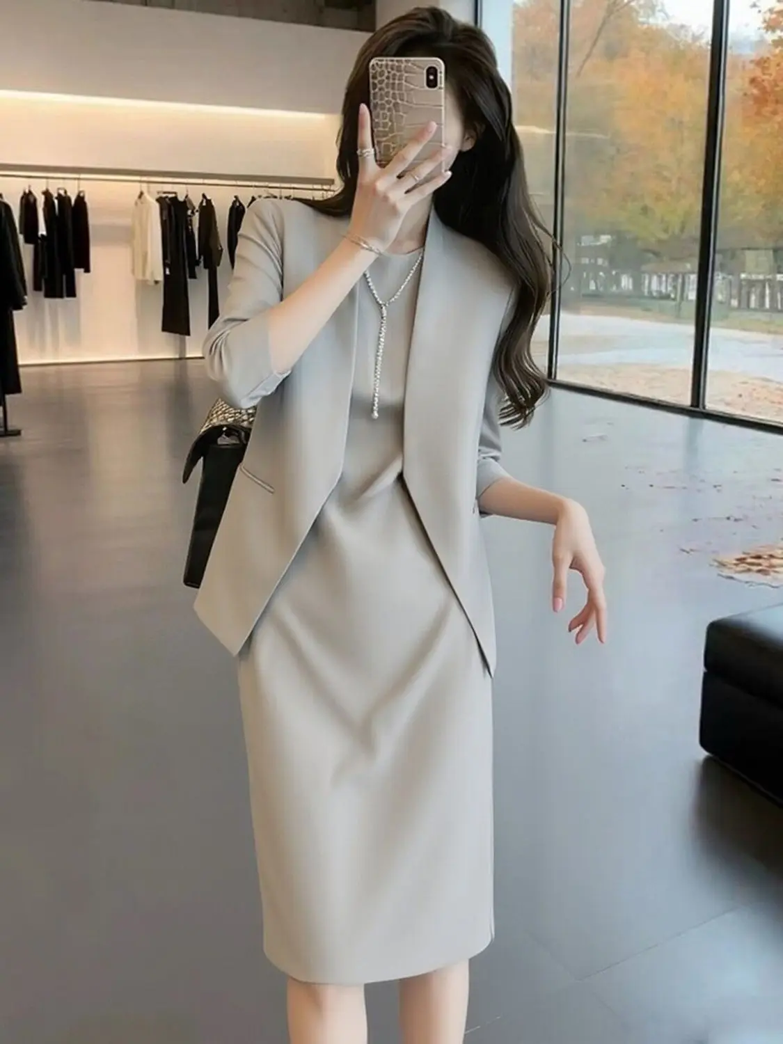 New Summer Autumn High End Women's Suit Elegant Slim Blazer + O-neck Sleeveless Vest Dress Fashion Two Piece Set Solid Color