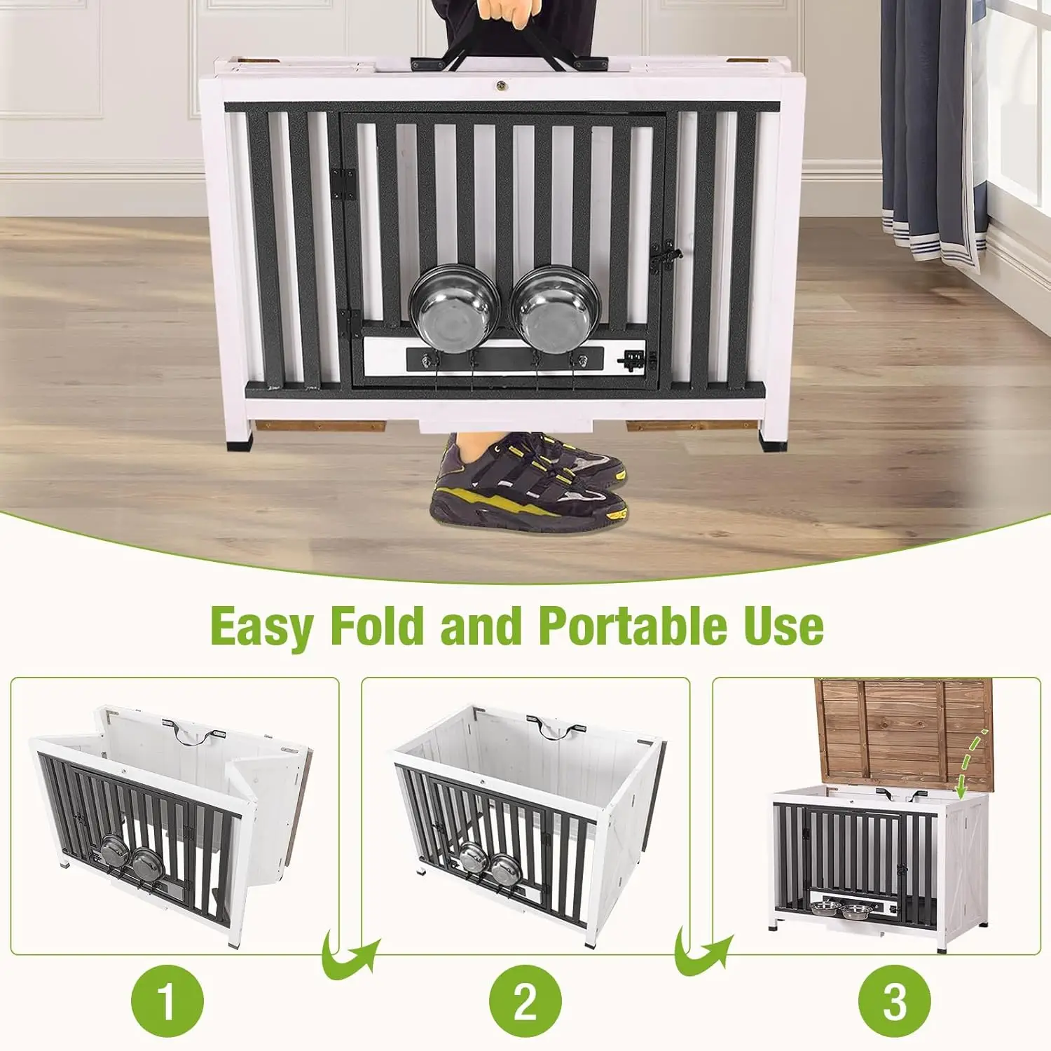 Crate Furniture Foldable Kennel for Small Medium Dogs Large Solid Wood Dog House with Bowl Heavy Duty Cage End Table