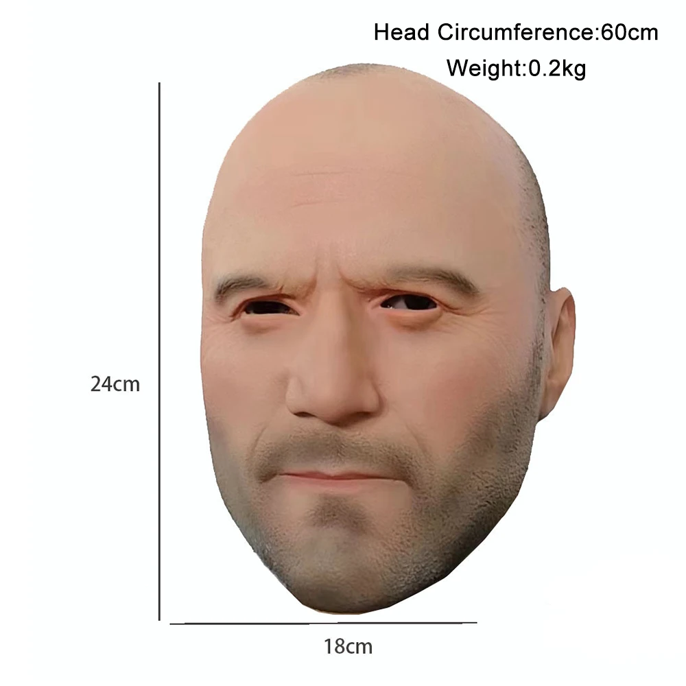 Vin Diesel Latex Mask Cosplay Realistic Bald Male Jason Statham Head Cover Halloween Rave Party Movie Role Dominic Toretto Mask