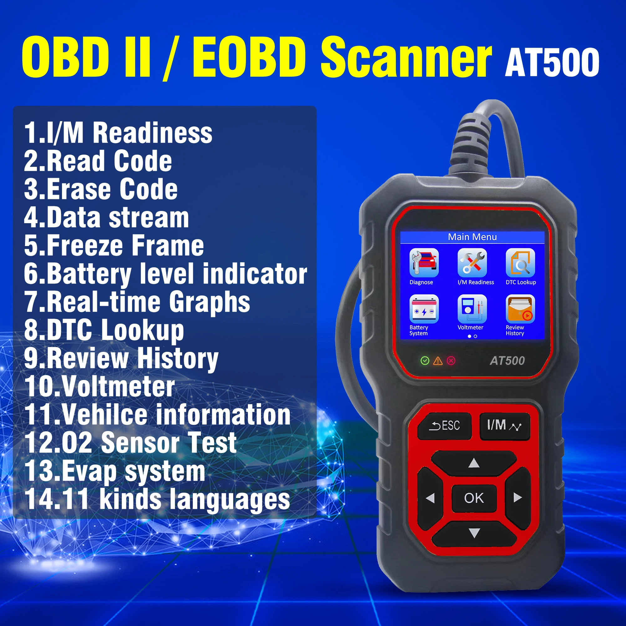 OBD2 Scanner Red AT500 Code Reader Diagnostic Tools Read and Display Data For Universal Cars