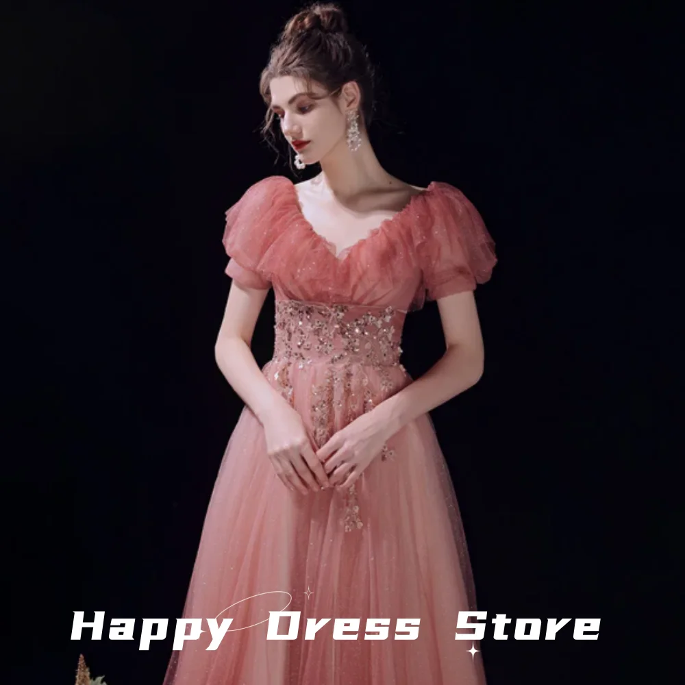 

2024 New Luxury Evening Dress Bling Dark Red Bling V-neck Short Sleeves A-line Floor-length Women Party Formal Gowns فساتين سه