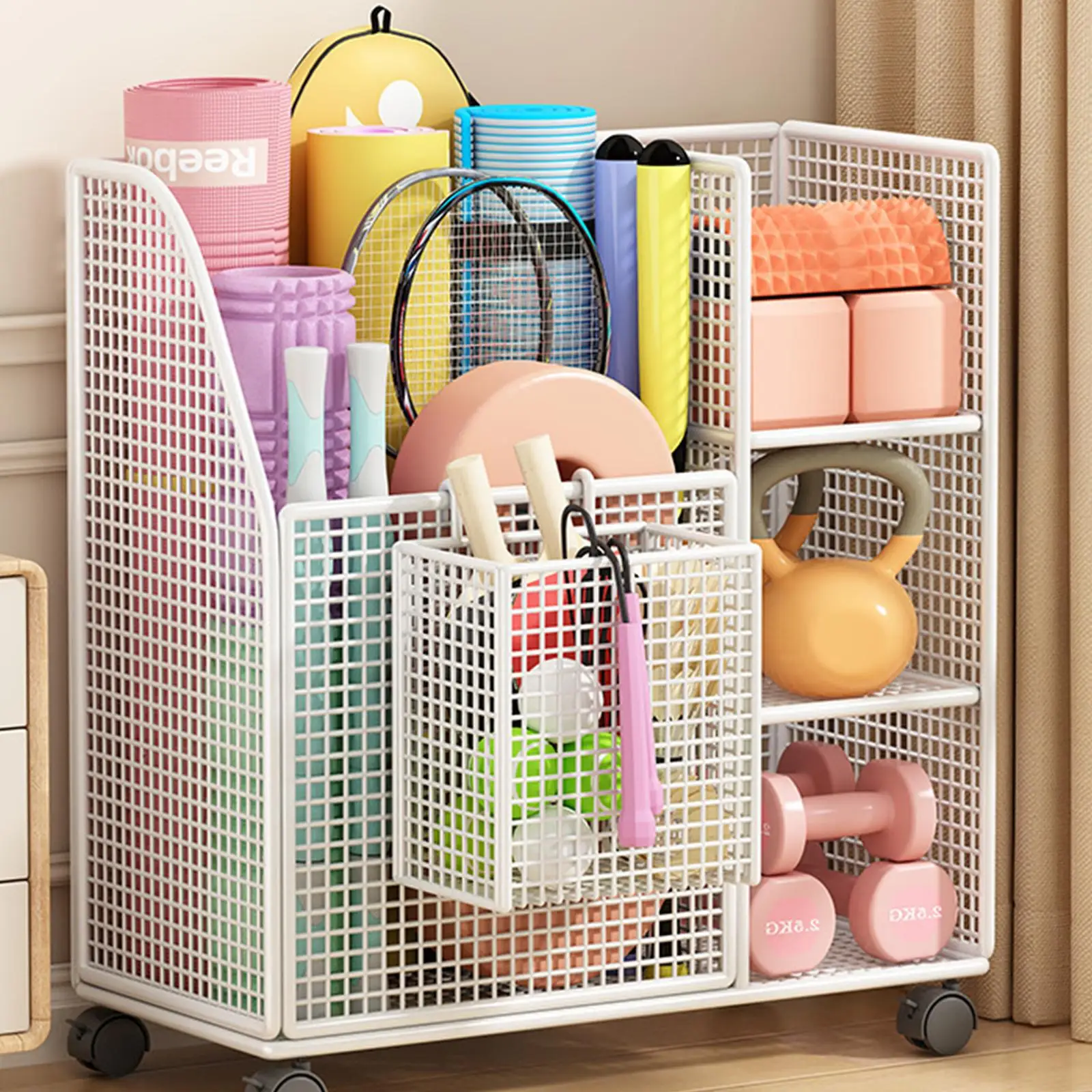 Home Gym Storage Rack Large Capacity Iron Durable Equipment Holder Yoga Mat Organizer for Workout Room