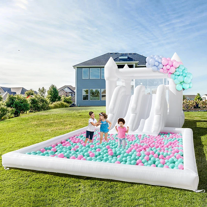 Castillo inflable de 5,8 m con tobogán doble inflable, tobogán de agua, pozo de bola grande, evento de fiesta de cumpleaños para niños, Castillo de salto al aire libre