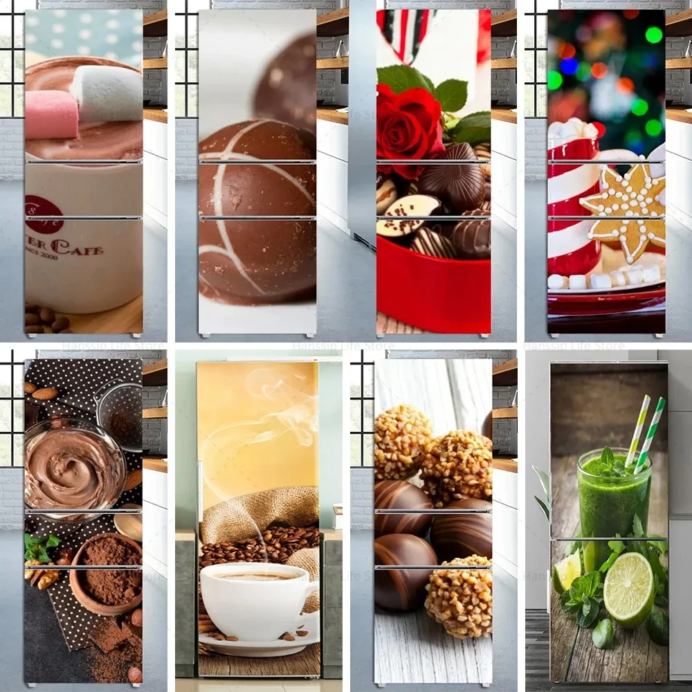 

Sweet Chocolate Dessert Print Refrigerator Door Sticker PVC Waterproof Fridge Mural Wallpaper Kitchen Decorative Decals