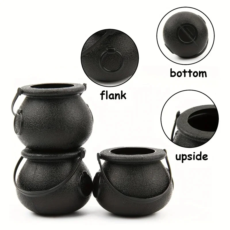 10Pcs Mini Witch Cauldron Kettles Black Plastic Holder Non Food Contact Halloween Table Decor Party Favor Ornaments
