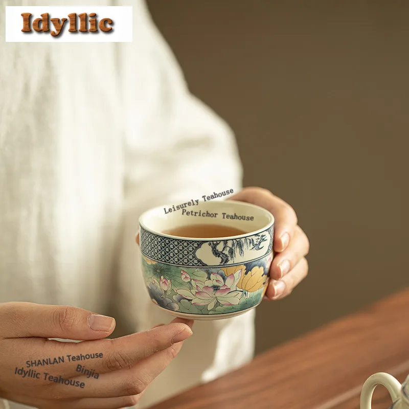 

150 мл газированная глазурь, пастельная чайная чашка с лотосом и широким горлышком, ретро чайная чаша, набор чашек, чайная чашка для дегустации запаха, чашка Chazhan Master Cups Tea Item