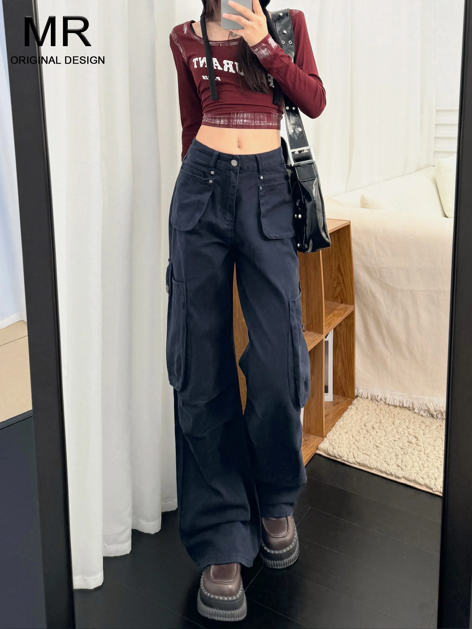 

American Style High Waist Workwear Denim Pants Women's Summer New Design Loose Wide Leg Pants Versatile Casual High Waist