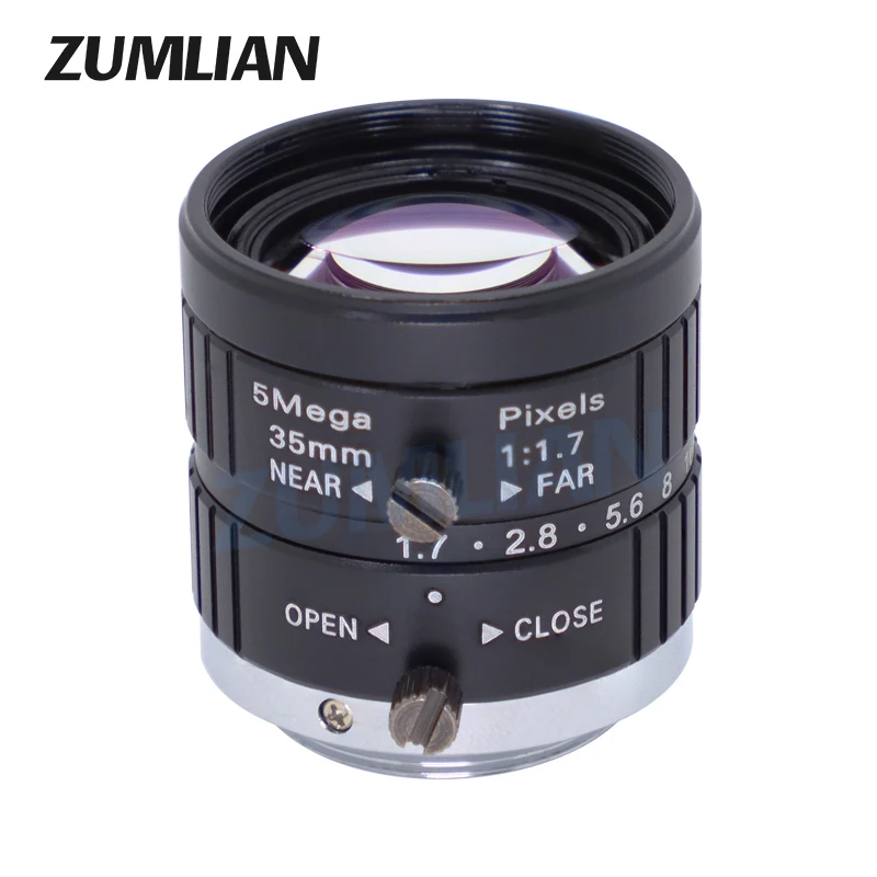 ZUMLIAN 35mm Lens Camera Lens 2/3 Inch Industrial Inspection FA C-Mount F1.7 Manual Iris 5MP CCTV Surveillance Cameras